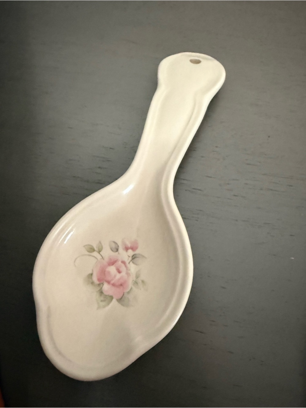 Vintage Pfaltzgraff TEA ROSE Spoon Rest Pink Floral Rose w Hang Hole Excellent